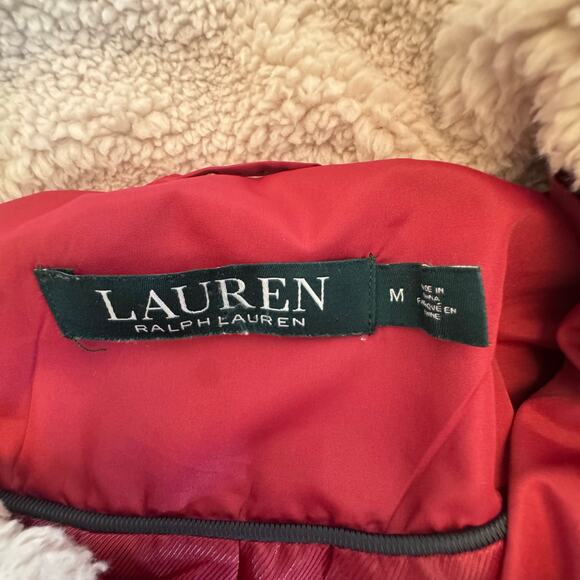 Lauren Ralph Lauren Red Barn Coat Sherpa collar Winter Quilted Puffer Medium zip - Picture 8 of 10